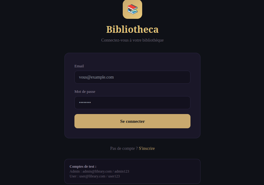 Capture d'écran du projet Bibliotheca
